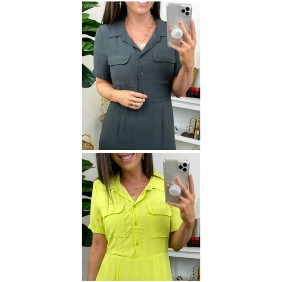 Mittoshop Button Detail Midi Shirt Dress Women's M Grey Short Sleeve Collared - Picture 2 of 14